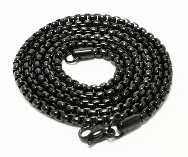 Mens Round Box Chain Black Stainless Steel Necklace Jewelry 18In30In 2mm3mm eBay