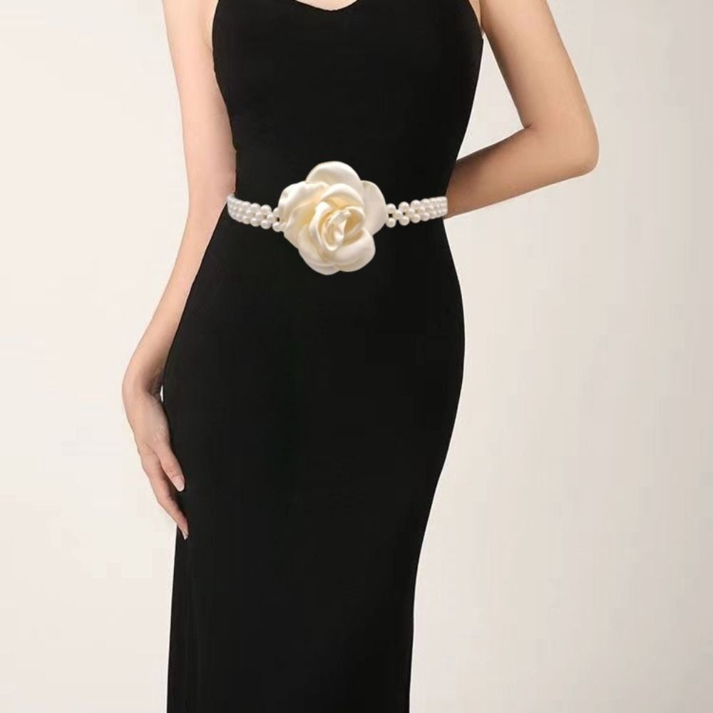 Women's Elastic Wide Pearls Belt