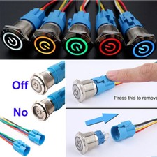 2PCS Latching Push Button Power Switch 16mm 12V LED ON OFF Waterproof Stainless