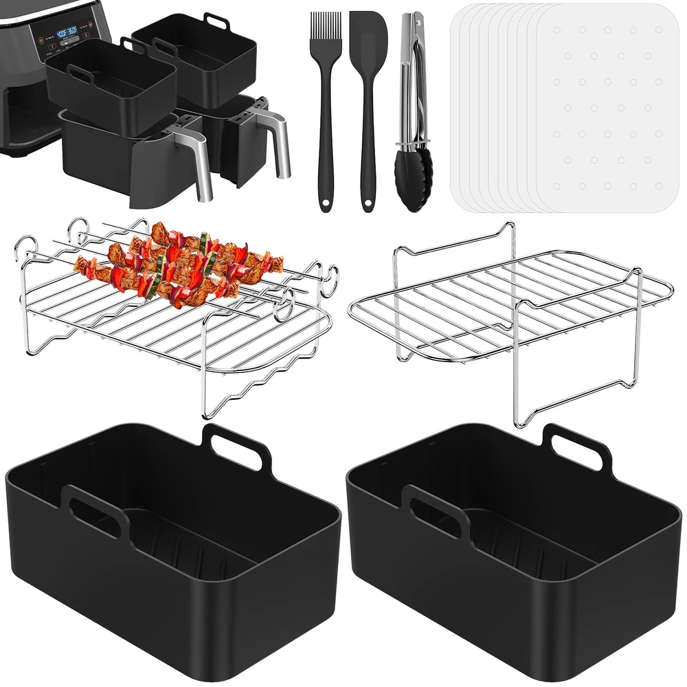 Nonstick Silicone Air Fryer Pan Set with 100 Parchment Paper Liners