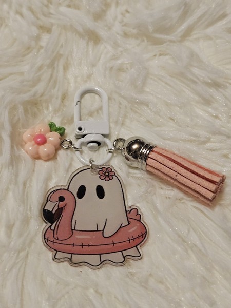Handgebastelter SchlüSsel-/ TaschenanhäNger *Geist Mit Flamingoschwimmreif*-image