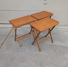 Vintage Set of 3 - Goodwood Teak Wood Folding TV Trays Mid Century Modern