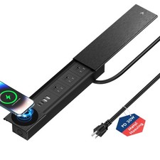 8 in 1 Desktop Recessed Power Strip with 15W Wireless Charger, PD 30W Black-2