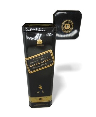 JOHNNIE WALKER Black Label 12-Year Whisky Empty Tin Box Elegant Gold & Black