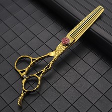 Golden RED GEM 6 Inch Barber thinning Shears Professional Hairdressing Scissors