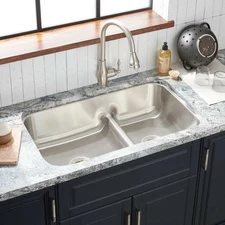 Mirabelle 34" Double Bowl Kitchen Sink stainless undermount