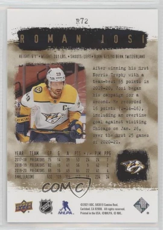 2020-21 SP Authentic 2000-01 Retro Spectrum /100 Roman Josi #R72 - Image 2 of 2