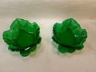 2 Vintage Anchor Hocking Emerald Green Glass Maple Leaf Shaped Candy Nut Dishes