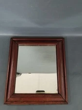Antique Primitive Wall Hang Mirror 11.5 x 10.5 Dark Wood Frame Lacquered