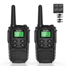 Rechargeable Long-Range Walkie Talkies 2-Pack FRS NOAA USB-C 1200mAh VOX w/LED