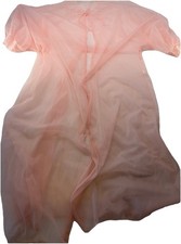 Vtg Peignoir Robe XL Pink Sheer Tie At Neck Open Front Lace Accent On Cuff