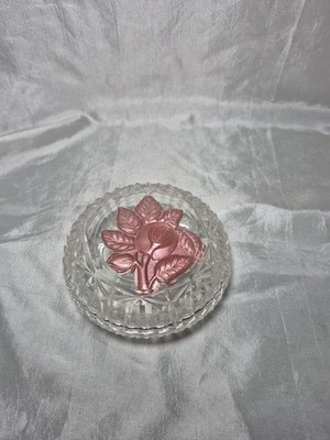 Vintage Jontue Vanity Powder Box Perfume Glass Lid Rose Pink Revlon 1976