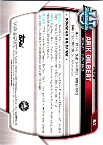2022 Bowman Chrome University #54 Arik Gilbert Refractor - Picture 2 of 2