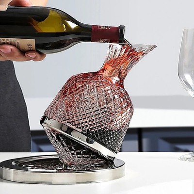 Kristallglas 360° drehbare Karaffe 1500ml Weinspender Becher Barware