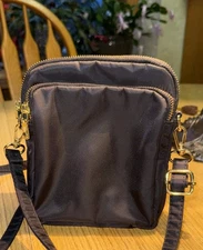 Black Crossbody Bag With Three Pockets Gold Hardware RFID Blocking