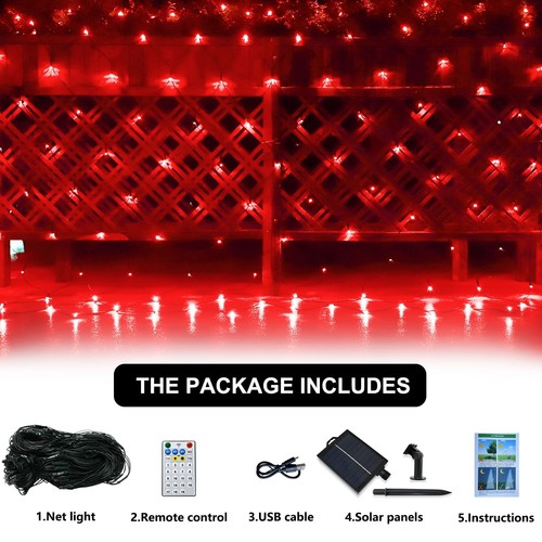 Solar Net Christmas Lights Red 200 LED Net Lights Outdoor Mesh Lights Waterpro - Picture 6 of 7