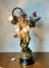 French Newel Post Lamp by Emile Bruchon, 3 Bulbs, Titled L'Echo, Original & EX