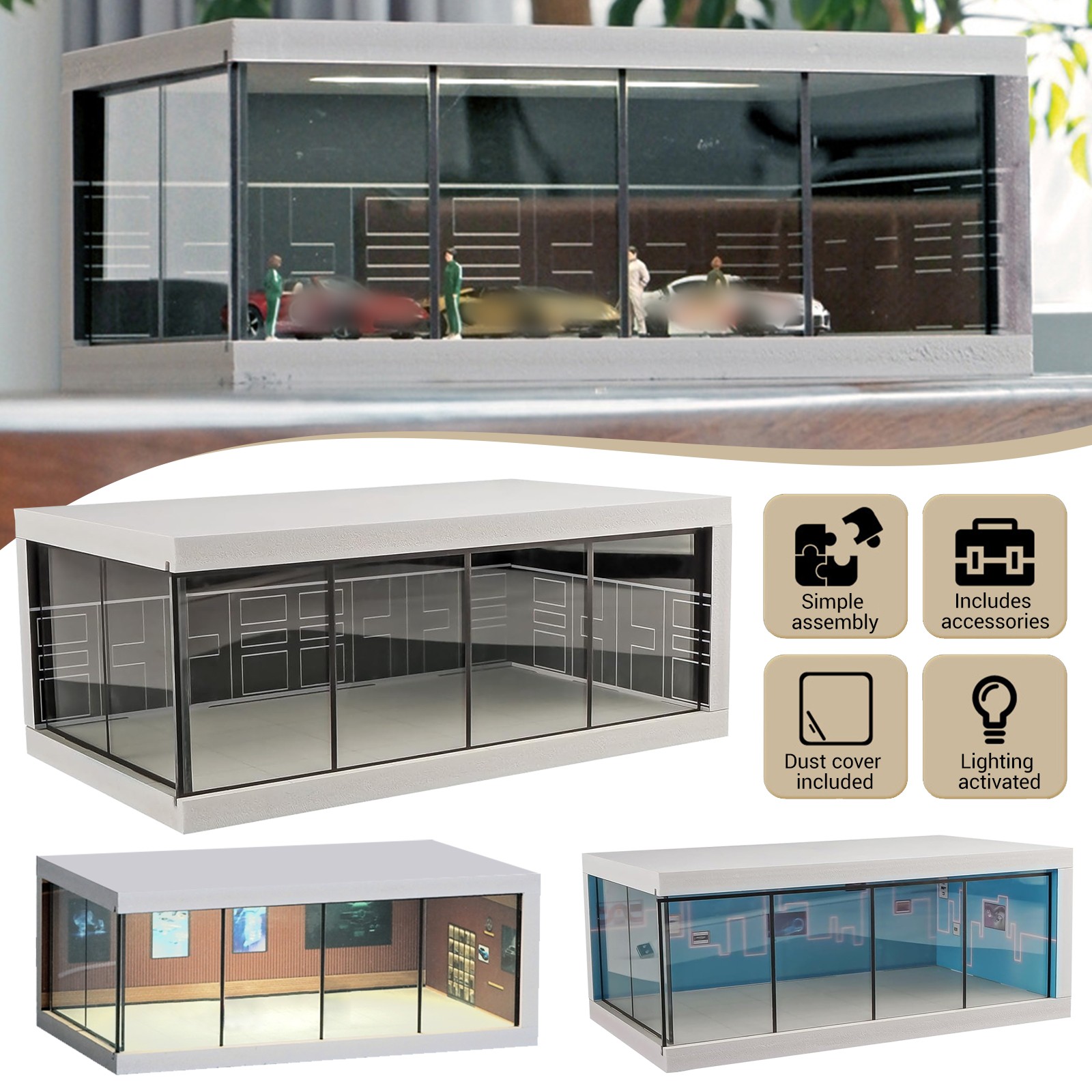 Display Case for Hot Wheels & Matchbox Cars w/ LED Lights 1/64 Scale Model Car