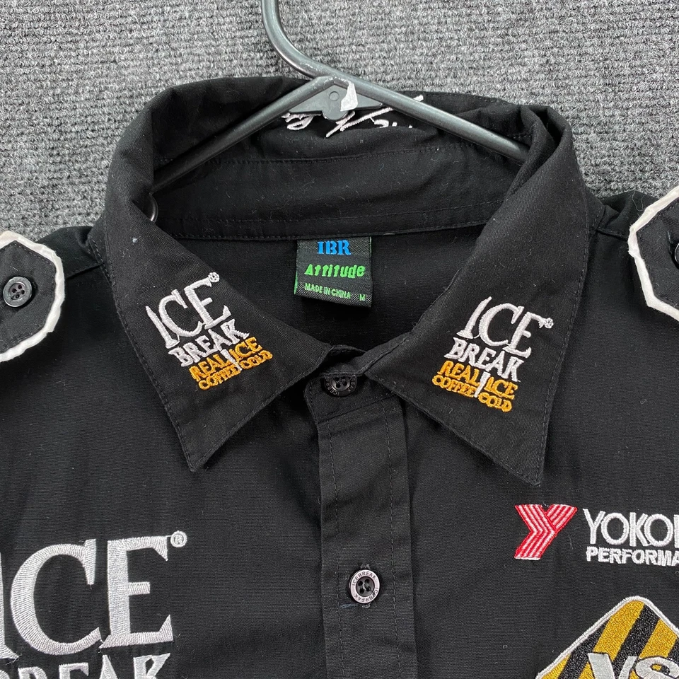 Holden Ice Break Racing Mens M Button Up Shirt Black Sponsors Patches Y2k - Image 4 of 4