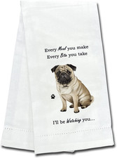 E S Pets 711-31 Pug Dog Kitchen Towel, Off-White