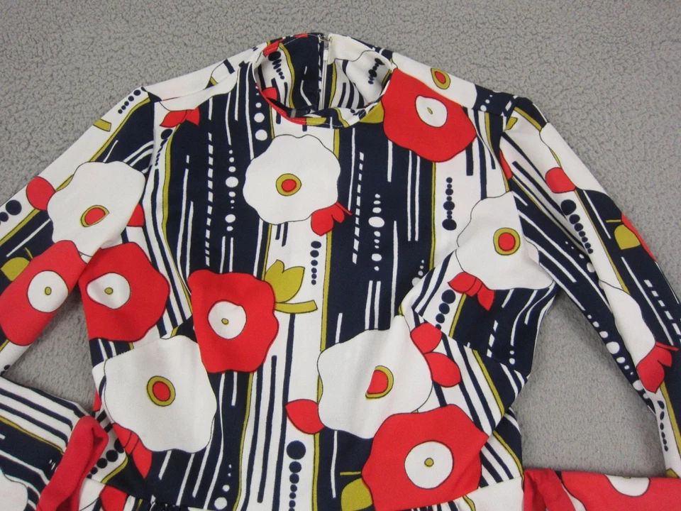 Vintage Montgomery Ward Mod Dress Small Blue Red Floral Maxi Retro Boho 60s 70s - Image 2 of 4