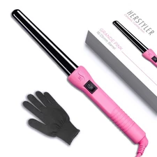 HerStyler Grande Ceramic Curling Iron - 1 inch, Pink (Curling Wand for Long S...