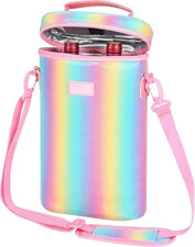 Tirrinia Insulated 2 Bottle Wine Carrier Tote Cooler Bag Black Picnic Case