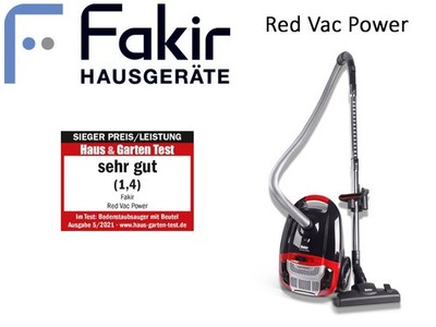 Fakir Red Vac Power Bodenstaubsauger mit Beutel 700 Watt HEPA-Filter Schwarz Rot