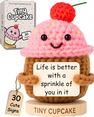 Friendship Gifts for Women - Handmade Positive Crochet Cupcake with 30 Cute Affi