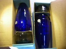 2 Vintage 1960s Blue Kastrup Holmegaard Denmark 2 Piece Glass Hurricane Lamp