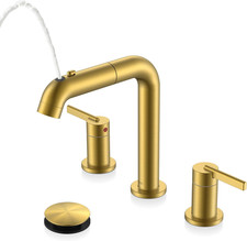 Brushed Gold Pull down Bathroom Faucet, 8 Inch 2 Handle Widespread Bathroom Fauc