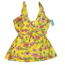 Sunsets Twist Underwire Golden Hour Floral Forever Tankini Yellow Sz 32DD NWT