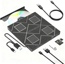 5-in-1 Extemal CD/DVD Drive for Laptop,USB 3.0 & Type-C Portable CD/DvD Rw Bumer