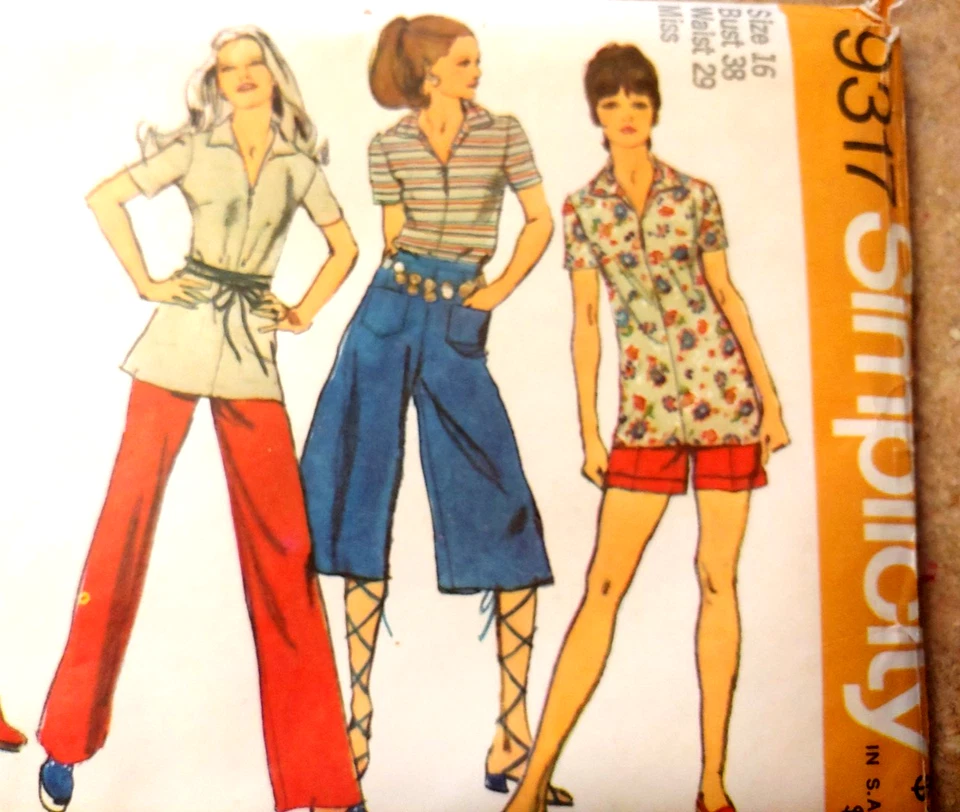 Simplicity 9317 Miss 2 Length Pants Gaucho Blouse Sz 16 Bust 38 Wai-29 Year 1971 - Image 3 of 4