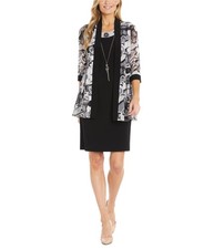 R M Richards Womens 2 Piece Jacket And Necklace Shift Dress