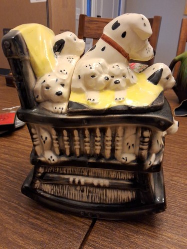 Vintage 1961 McCoy Dalmation Keksdose Hundewelpen auf Schaukelstuhl - Bild 8 von 14