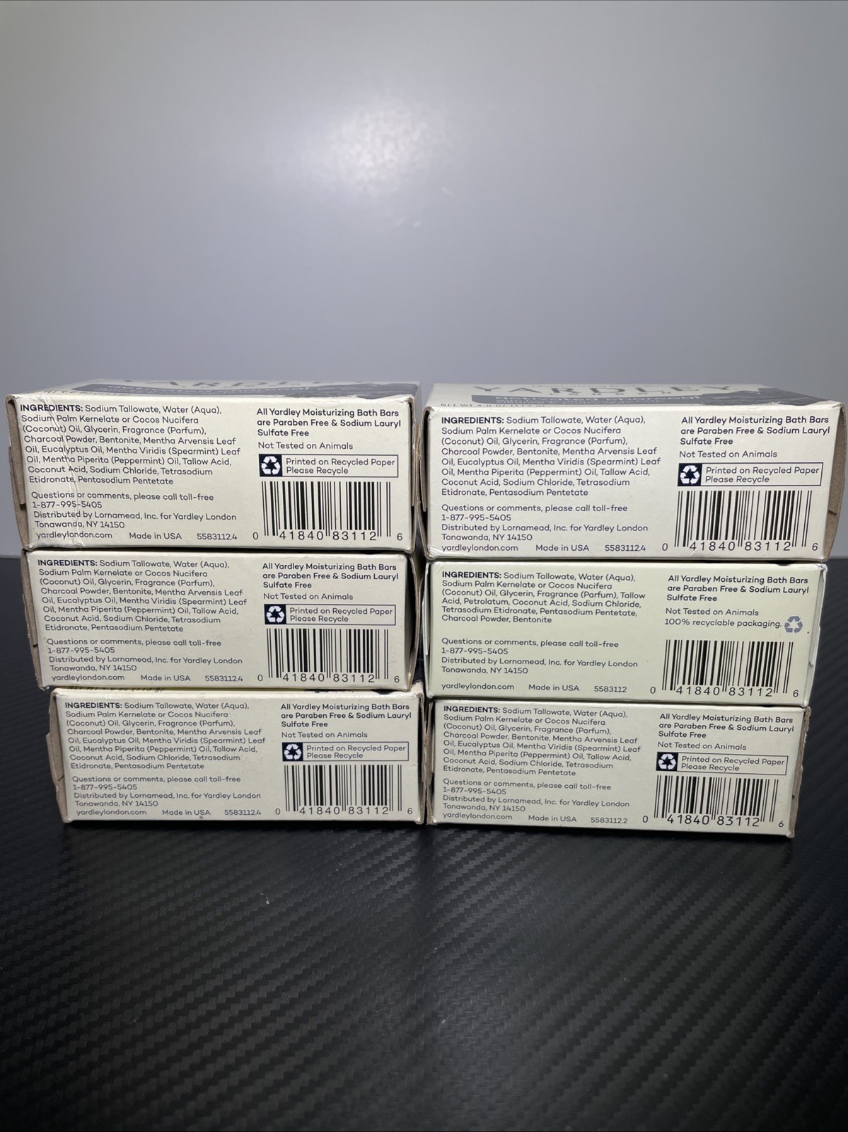 Lot of 6 Bars Yardley London Activated Charcoal Moisturizing Bath Soap 4.25oz Ea