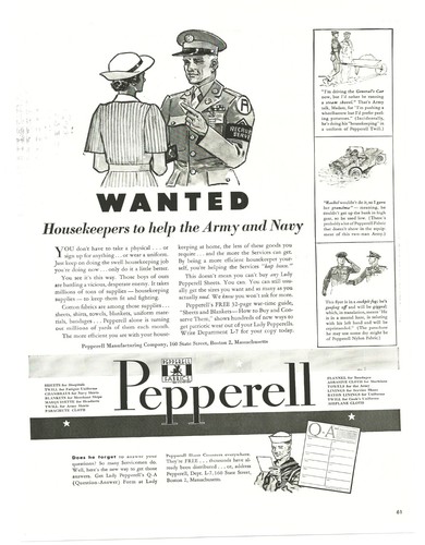 1943 Pepperell Sheets WW2 Print Ad Army Recruiting Housewives Navy Sailor
