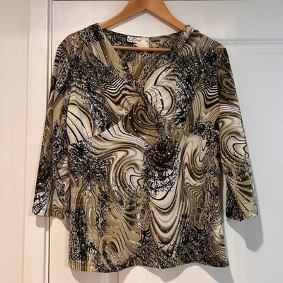 VTG Y2K Dressbarn Womens Babydoll Rhinestone Top Large Whimsigoth Fairy Grunge
