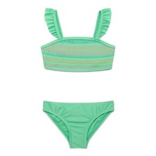 Wonder Nation Girl's Green Smocked 2-Piece Bikini Swimsuit - Size: S 6-6X