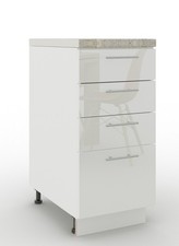 JD Greta Adjustable Kitchen Drawer Unit 400mm Cabinet – White Gloss With Worktop