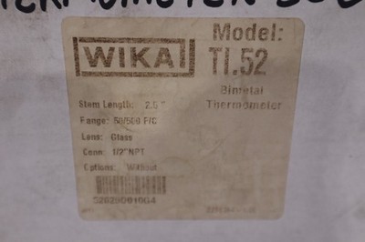 WIKA TI.52 BIMETAL THERMOMETER STEM 2.5'' RANGE 50/500 F/C CONN 1/2''NPT - GF263