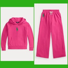 NEW Polo Ralph Lauren Big Pony Fleece Hoodie Sweatpants Set Pink Girls Outfit