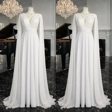 V Neck Wedding Dresse Elegant Long Sleeve Chiffon Empire White Ivory Bridal Gown