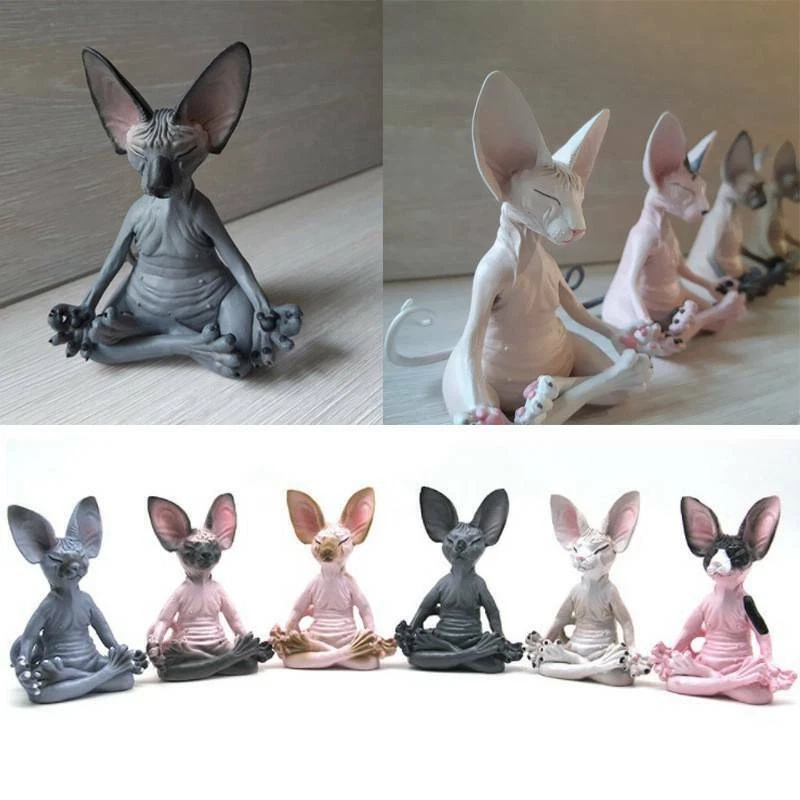 Juguetes Modelo Coleccionable Muñeca Meditar Gato Esfinge Decoración Hogar Gato Estatuilla Sin Pelo Foto 2 de 4