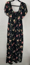 Always Indigo Floral Off Shoulder Maxi Dress Size 2X Fairy CottageCore Peasant