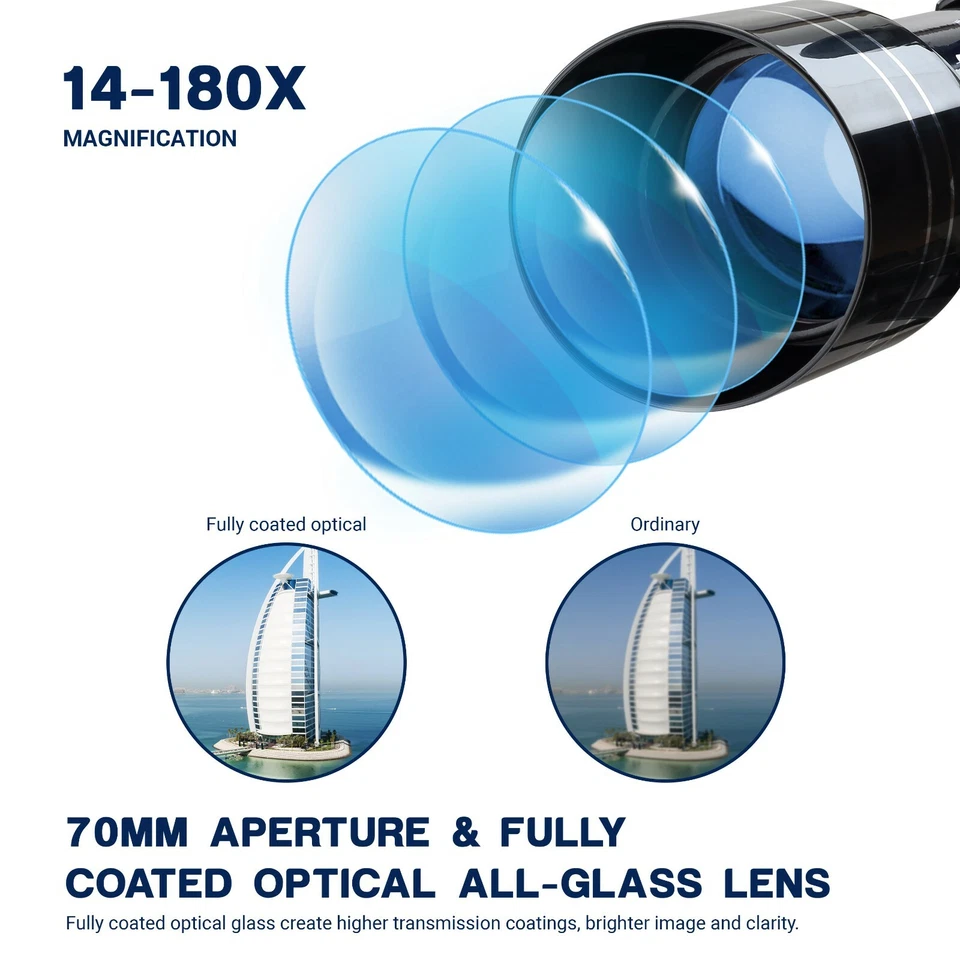 Telescope 36070 W/ High Tripod Mobile Holder 14X-180X for Moon Watching Kid Gift - Image 2 of 4