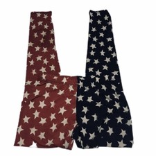 See You Monday Women's American Flag Stars Leggings Red Blue Made in USA Large