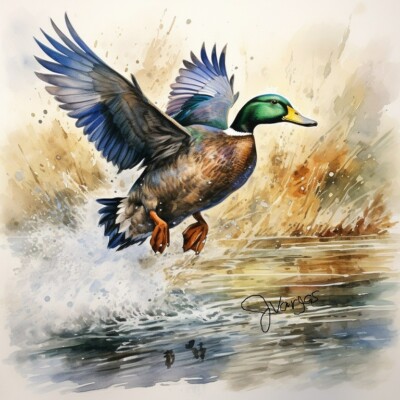Watercolor Mallard Duck Painting Art Print 8x11 inch