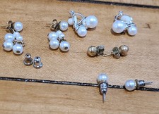 4 Pair Earrings 3 Pierced 1 Clip - Faux Pearl - Gold Color - Posts - Dangles